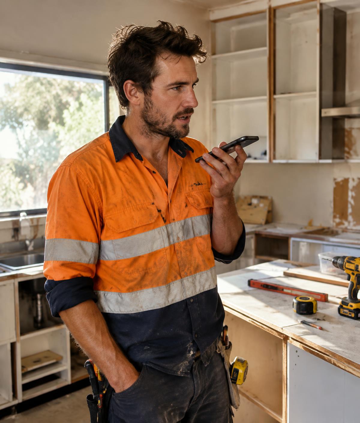 Tradie recording a voice quote on his phone